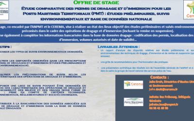 OFFRE DE STAGE : Étude comparative des permis de dragage et d’immersion pour les Ports Maritimes Territoriaux (PMT) : études préliminaires, suivis environnementaux et base de données nationale